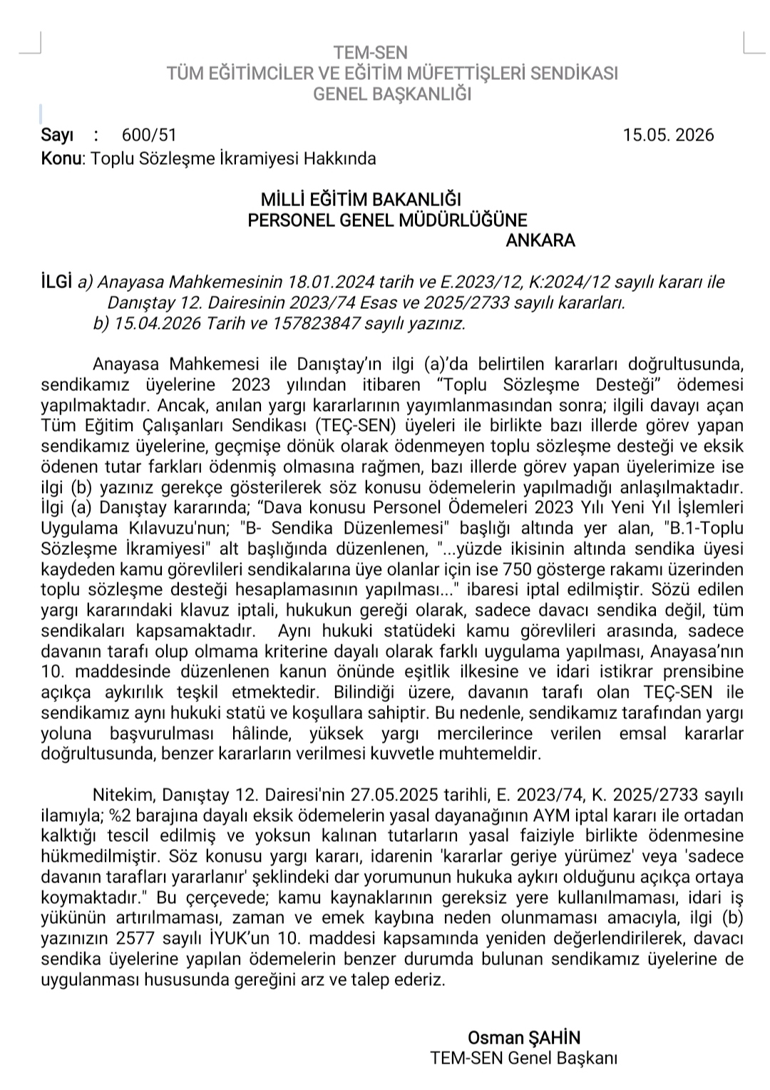 MEB Personel Genel Müdürlüğü’nden “Adaletsizliğin Giderilmesi Talep Edildi” Dileğimiz; yargı yoluna başvurulmasına gerek olmaksızın düzeltilmesi…